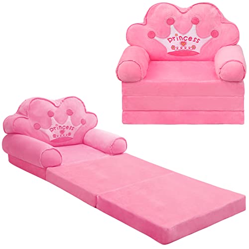 harhoers Kids Couch Fold Out,Foldable Kids Sofa Toddler for Bedroom,Toddler Couch Bed for Girl Princess Chair for Toddlers 1-3| Comfy Kids Couch for Kids Age 1-3 (Pink) (Pink)