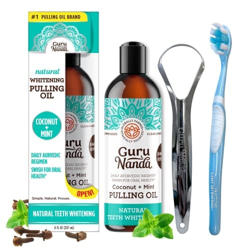 GuruNanda Oil Pulling (Mickey Ds) with Coconut Oil, 7 Essential Oils, and Vitamins D, E, K2- Alcohol Free Mouthwash- Supports Bone & Gum Health, Freshens Breath and Helps Whiten Teeth- 1pk (8 Fl. Oz)