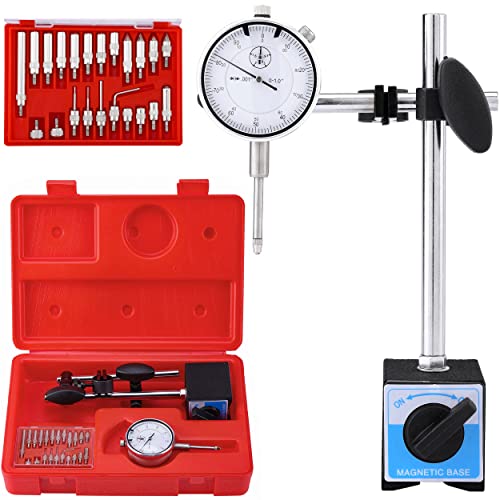 Mornajina Dial Indicator with Magnetic Base 0-1.0" Tester Gage, Dial Test Indicator 0.001" Precision, Magnetic Dial Indicator Base Holder with Fine Adjustment