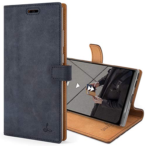 Snakehive Galaxy Note 20 Ultra Vintage Wallet || Genuine Leather Wallet Phone Case || Real Leather with Viewing Stand & 3 Card Holder || Flip Folio Cover with Card Slot (Navy)