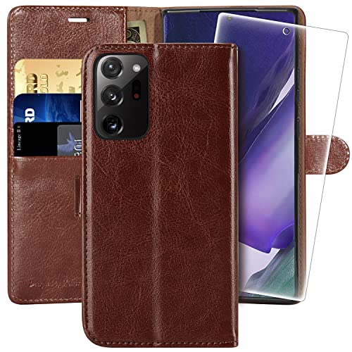 MONASAY Galaxy Note 20 Ultra 5G Wallet Case, 6.9in, [Included Screen Protector][RFID Blocking] Flip Folio Leather Cell Phone Cover with Credit Card Holder for Samsung Note 20 Ultra, Brown