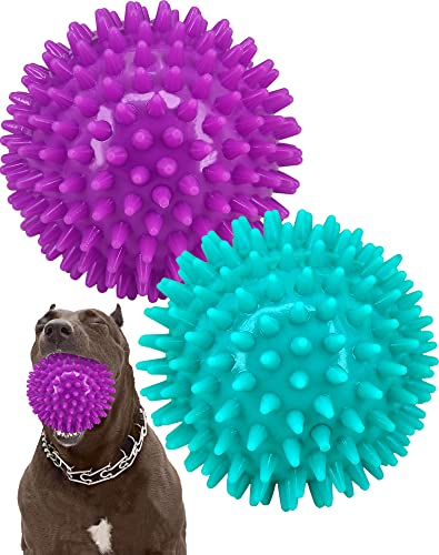 Pweituoet 2 Pack 4.5 Heavy Duty Squeaky Dog Ball for Medium Large Dogs, Spikey Dog Ball Toys for Clean Teeth and Training, Large Dog Toys for Aggressive Chewers