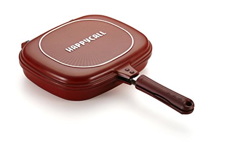 Happycall Double Grill Frying Pan (Cookware), Jumbo : 11.8 x 9.8 x 3.1, Red