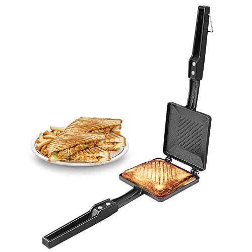 SHRIYA Non-Stick Coating Double Grill Toaster Double Sided Grill Omelette Trays Sandwich Toaster Grill Cooks Toasties Breakfast and More Foldable Grill Frying Pan Baking Pancake Pan