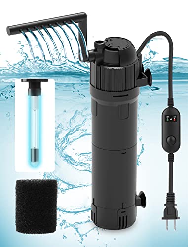 AquaMiracle Aquarium Filter Fish Tank Filters for Green Water, U-V Filter Pump with Timer, Dual Mode (Aeration/Rainfall) for 40-120 Gallon Aquariums, Flow Rate and Direction Adjustable