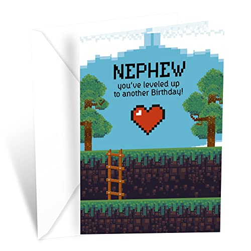 Prime Greetings Birthday Card For Nephew Video Game Theme, Made in America, Eco-Friendly, Thick Card Stock with Premium Envelope 5in x 7.75in, Packaged in Protective Mailer