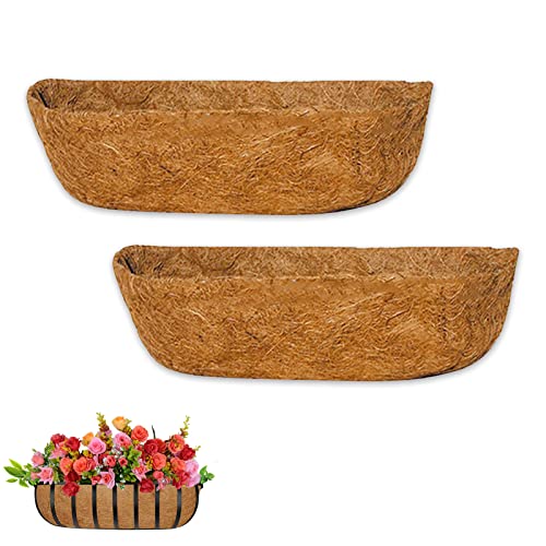 PureZoneA 2Pcs Trough Coco Liners, 24 Inch Coco Liners for Hanging Baskets, 100% Natural Coco Fiber Basket Coconut Replacement Liners for Garden Window Flower Box