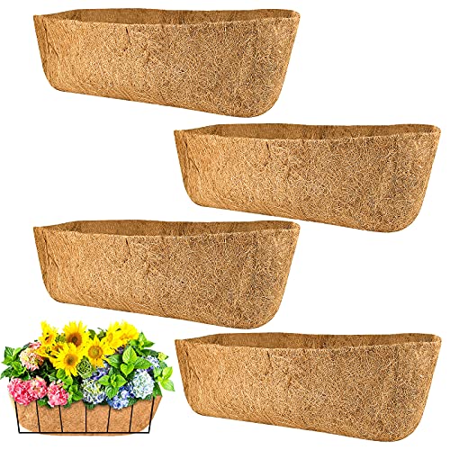 MIAHART 4 Packs 24 Inch Coco Liners for planters, Horse Trough Coconut Planter Hanging Basket Liners for Window Box Hanging Trough Planter