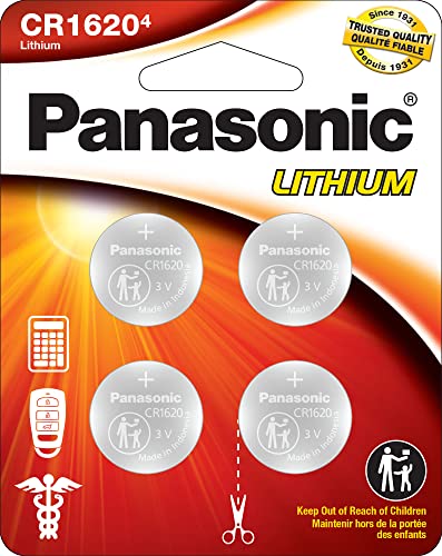 Panasonic CR1620 3.0 Volt Long Lasting Lithium Coin Cell Batteries in Child Resistant, Standards Based Packaging, 4-Battery Pack