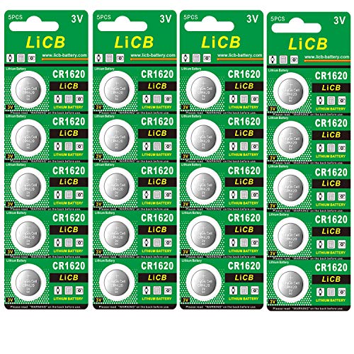 LiCB 20 Pack CR 1620 Batteries, Long-Lasting & High Capacity CR1620 Lithium Battery,3 Volt CR1620 Coin & Button Cell for Car Remote & Key Fob