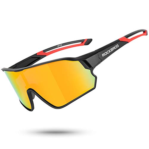 ROCKBROS Polarized Sunglasses for Men Women UV Protection Cycling Sunglasses (Black Red)