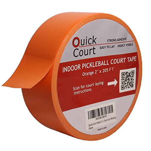 Quick Court Indoor Pickleball Court Marking Tape, The Complete Pickleball Court Marking Kit - 2'' x 205FT, Pickleball Court Tape with Instructions Included for Fast Court Marking (Orange)