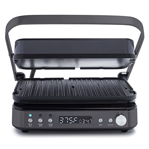 GreenPan Electric Indoor Matte Black 6-in-1 Contact Grill and Griddle, Healthy Ceramic Nonstick, Dishwasher Safe Reversible Plates, PFAS-Free