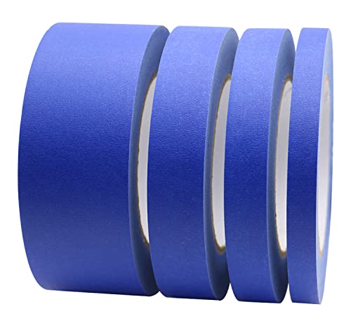 BOMEI PACK 4 Pack Blue Painters Tape, 1/2" 3/4" 1 2 x 60yds, Multi Size Painting Masking Tape, Clean Release Paper Tape for Home and Office