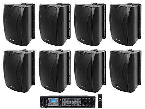 Rockville (8) Black 5.25" 70v Wall Speakers+Amplifier for Restaurant/Office/Cafe/Bar/Hotel
