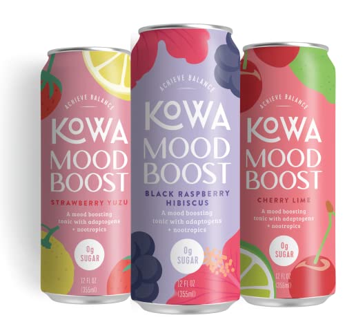 Kowa Mood Boost Sparkling Water Drink, Sugar Free Seltzer, Variety Pack, 12 fl oz (Pack of 12)
