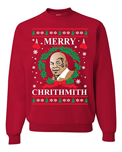 Wild Bobby Merry Chrithmith Mike Tyson Ugly Christmas Sweater Unisex Crewneck Graphic Sweatshirt, Red, Large