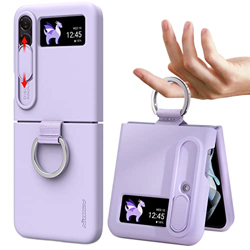 Nillkin Samsung Galaxy Z Flip 4 Case Built in Slide Camera Lens Cover, Flip 4 Case with Ring Silicone Protective Slim Thin Women Girl Cute Phone Case for Galaxy Z Flip 4 5G (2022)-Purple
