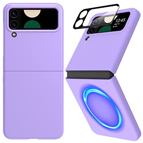 LEKEVO for Samsung Galaxy Z Flip 4 Case, Slim Thin Hard Phone Cover, Matte Shell Compatible with MagSafe, with Built-in Screen Protector (Puple)
