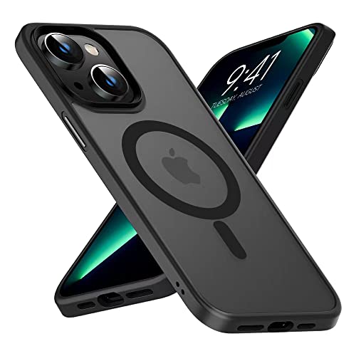Mgnaooi Magnetic Case for iPhone 14 Plus Case,[MIL-Grade Drop Tested & Compatible with MagSafe] Translucent Matte Back with Aluminum Alloy Keys,Shockproof Phone 14 Plus Case 6.7 Inch, Black