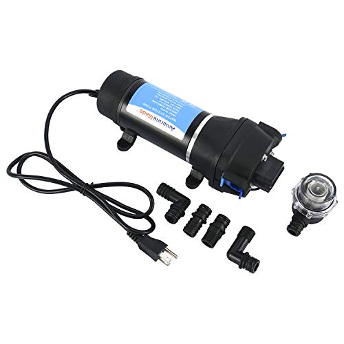 Amarine Made AC 110V Self Priming Water Pressure Diaphragm Pump 17LPM/4.5GPM AMPS:1.0A,MAX.AMPS:1.8A Press Setting:40PSI/2.8bar Caravan/RV/Boat/Marine