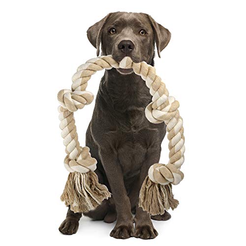PetiFine Dog Rope Toys for Aggressive Chewers, Heavy Duty Dog Chew Rope Toys for Large Medium Dogs- 3 Feet 5 Knots Tough Interactive Dog Rope Toy for Teeth Cleaning