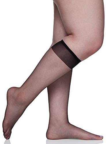 Berkshire Women's Plus Size Queen Ultra Sheer Knee-High 6460, Black, 10-13