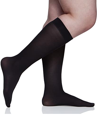 Berkshire womens 3 Pairs Opaque Trouser Pantyhose With Sandalfoot Toe Queen Size Knee High, Black, 10-12 Plus