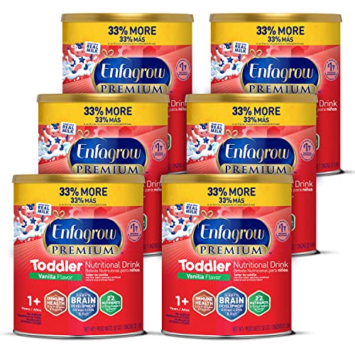 Enfagrow Premium Toddler Nutritional Drink 32 oz. Powder Can (Pack of 6) Dual Prebiotics for Immune Support, DHA for Brain Development, Vanilla Flavor (Former Toddler Next Step) from Enfamil