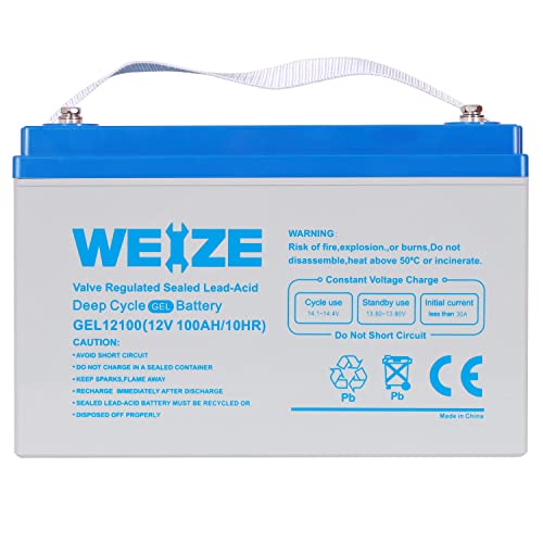 WEIZE 12V 100AH Deep Cycle Gel Battery Rechargeable for Solar, Wind, RV, Marine, Camping, Wheelchair, Trolling Motor and Off Grid Applications