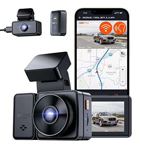 Vantrue E2 Dual 2.5K Front and Rear Dash Cam with 5G WiFi, GPS & Voice Control, 1944P+1944P Car Camera, 24hrs Buffered Parking Mode, Enhanced Night Vision, Motion Detection, Capacitor, Support 512GB