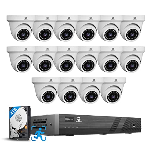 GWSECU 4K 16 Channel PoE Home Security Camera System, 4K/8MP Video Surveillance NVR with 4TB HDD, 16PCs 5MP 2.8mm 110 Wide Angle Person Detection IP Dome Cameras Business 24/7 Audio Recording