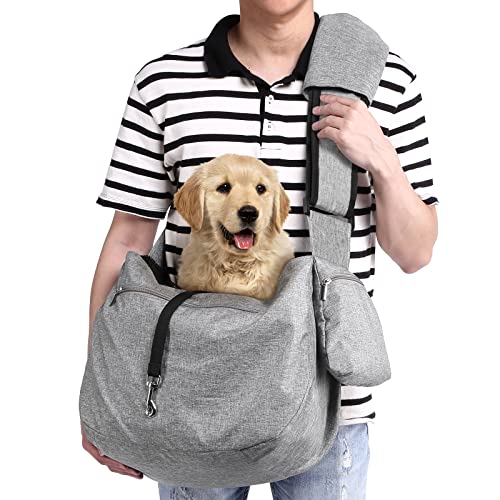 Ownpets Pet Sling Carrier, Fits 15 to 25lbs Extra-Large Dog/Cat Sling Carrier Reversible and Hands-Free Dog Bag with Adjustable Strap and Pocket Shoulder Pad for Outdoor Travel Hiking