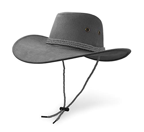 Cowboy Hat, Sun Hat Faux Felt Leather Suede Travel Cap Western Hat Outdoor Sun Protect Grey