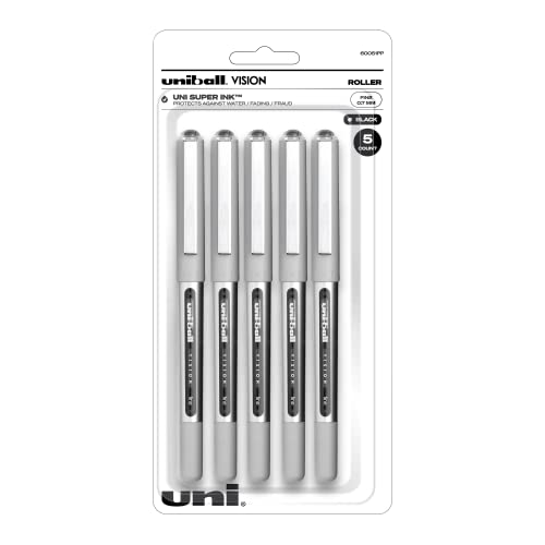 uni-ball Vision Rollerball Pens Fine Point, 0.7mm, Black, 5 Pack