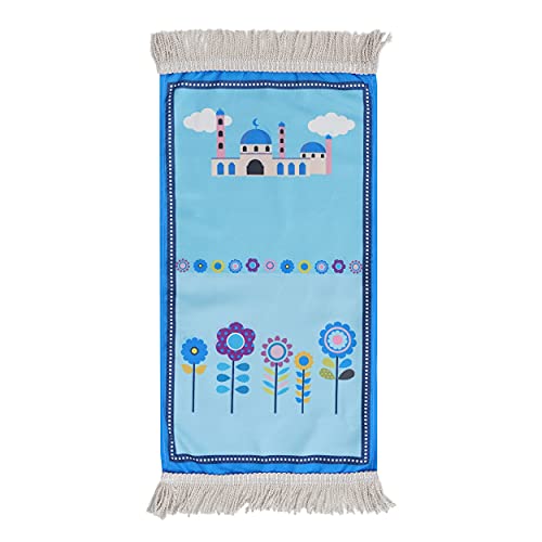 SAQENZA Kids Prayer Rug - Kids Prayer Mat Padded - Muslim Gifts - Ramadan Gifts - Cartoon Prayer Rug for Children (bluemosque)