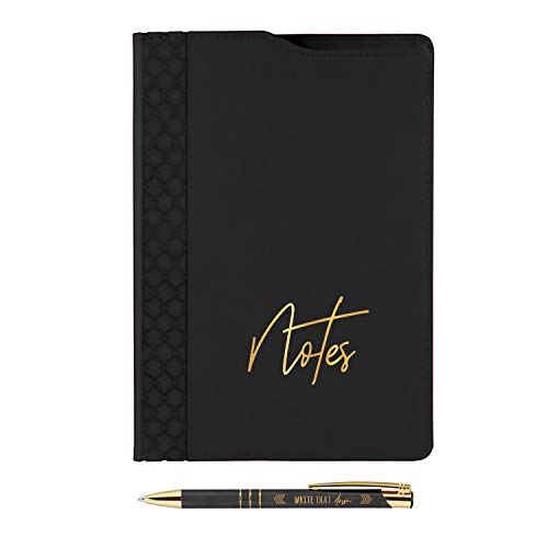 Black and Gold Notes Folio and Pen Set/Write That Down Faux Leather Padfolio Notebook Set