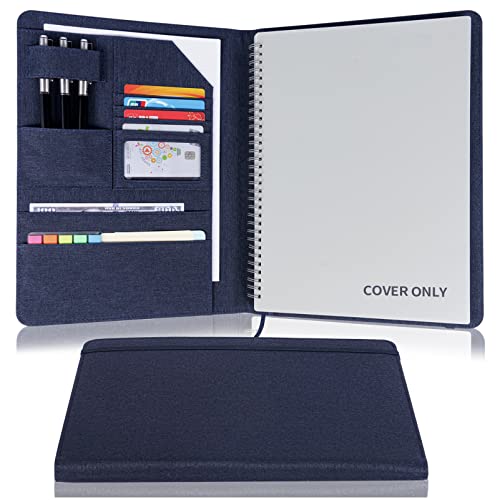 Folio Cover for Rocketbook Fusion, Portfolio Organizer, Waterproof Fabric, Multifunctional Organizer with Pen Loop, Business Card Holder, fits Letter Size Notebook, 8.5" x 11"inch (Blue)