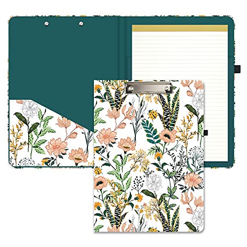 Hongri Clipboard Folio with Refillable Lined Notepad and Interior Storage Pocket for Students, Classroom, Office, Women, Man, Cute Custom Pattern, Size 12.8" x 9.2",Evergreen
