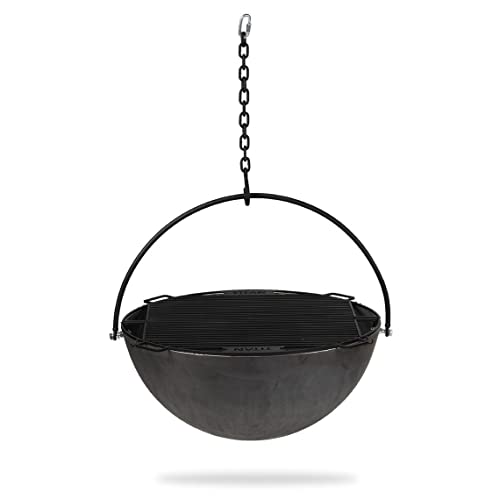 Titan Great Outdoors 42" Cast Iron Cauldron Fire Pit Bowl with Grate and Chain