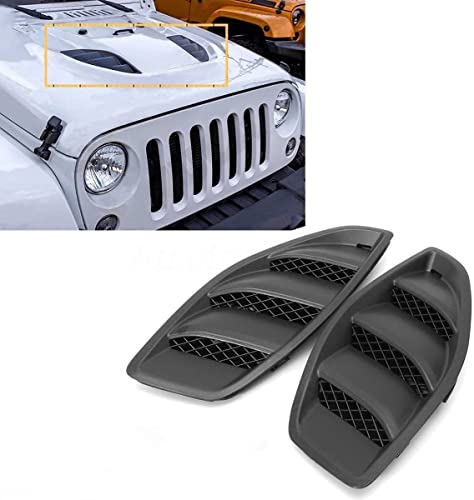 Flash2ning Hood Vent Cover,ABS Plastic Exterior Accessories for Jeep JK Wrangler 2007 2008 2009 2010 2011 2012 2013 2014 2015 2016 2017 2018 2019,Louvers Engine Inlet Vents,1 Set of 2,Black