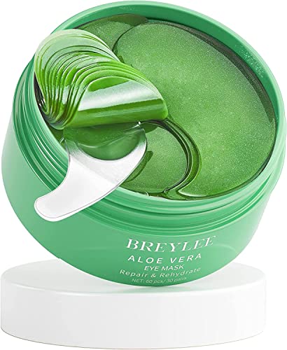 BREYLEE Aloe Vera Eye Mask 60 Pcs - Puffy Eyes and Dark Circles Treatments  Look Younger and Reduce Wrinkles and Fine Lines Undereye, Improve and Firm eye Skin - Pure Natural Material Extraction