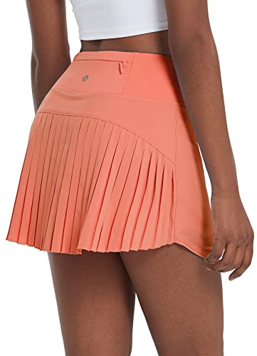 BALEAF Women's Pleated Tennis Skirts High Waisted Lightweight Athletic Golf Skorts Skirts with Shorts Pockets Scorched Red Coral Medium