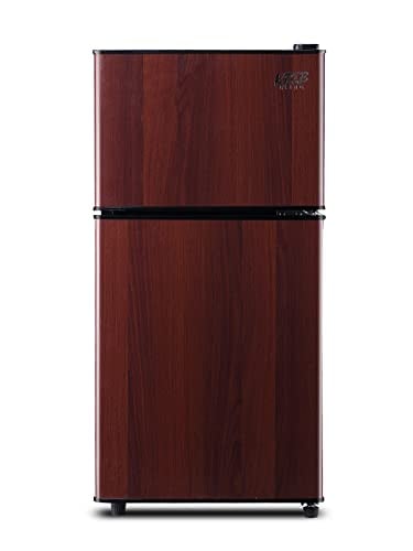 KRIB BLING 3.5 Cu.Ft Refrigerator with Freezer,Vintage Double Door,Lock Fresh Energy Saving Compa,7 Level Adjustable Thermostat ct for Dorm, Bar, Office,Kitchen, ApartmentWood
