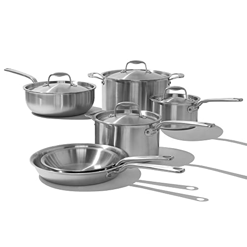 Made In Cookware - 10 Pc Stainless Steel Pot Pan Set - 5 Ply Stainless Clad - Includes Stainless Steel & Non, Saute, Saucepans and Stock Pot W/Lid - Professional Cookware - Made in Italy