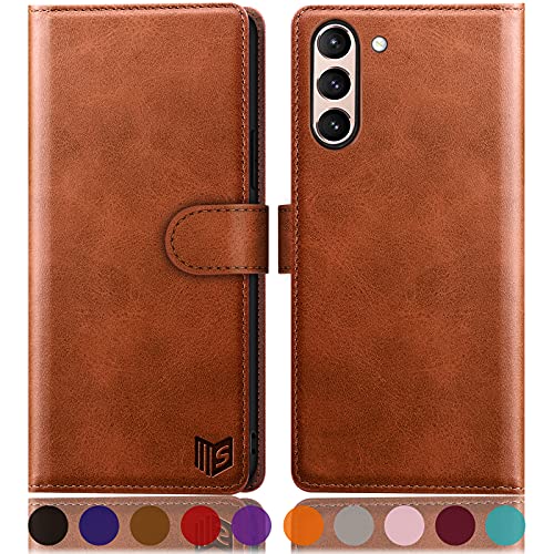 SUANPOT for Samsung Galaxy S21 FE Wallet case RFID Blocking Credit Card Holder,PU Leather Flip Folio Book Phone case Cover Women Men for Samsung S21 FE 5G case Wallet (Light Brown)