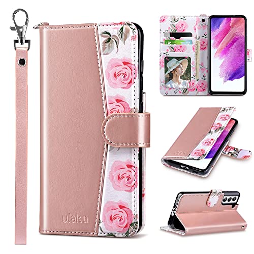 ULAK Compatible with Galaxy S21 FE 5G Case Wallet, Flip Samsung S21 FE Case with Card Holder PU Leather TPU Bumper Stand Cover Kickstand Full Protective Phone Case for Samsung Galaxy S21FE, Rose Gold