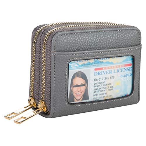 Heaye Card Case Women Wallet RFID with ID Window Zipper Small (Grey)