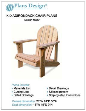 Child Adirondack Chair Woodworking Plans, Full Sized Patterns, #ODF21
