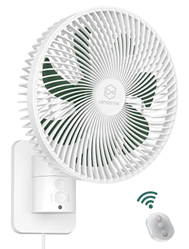 8.5'' Small Wall Mount Fan with Timer for Bedroom, Oscillating Fans with A Remote, 4 Speeds Quiet Electric Fan for Home, AC/DC(12V), 90Oscillating,Adjustable Tilt, Include Adapter,RV, Garage,Window